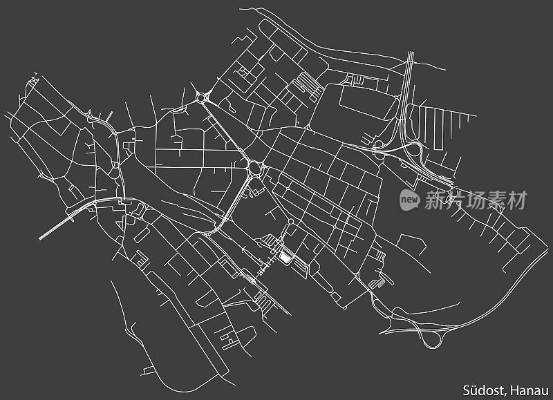 Street roads map of the SÜDOST MUNICIPALITY, HANAU